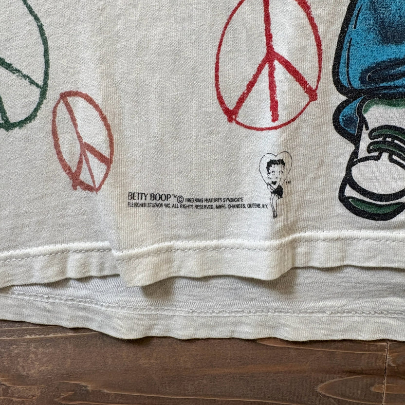 1990s Betty Boop Peace Mark All-Over Print T-Shirt