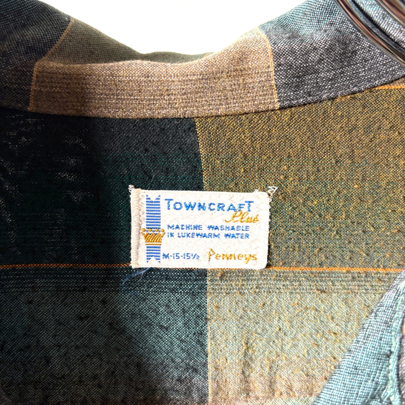 1960s TOWNCRAFT Ombre Check Rayon Shirt