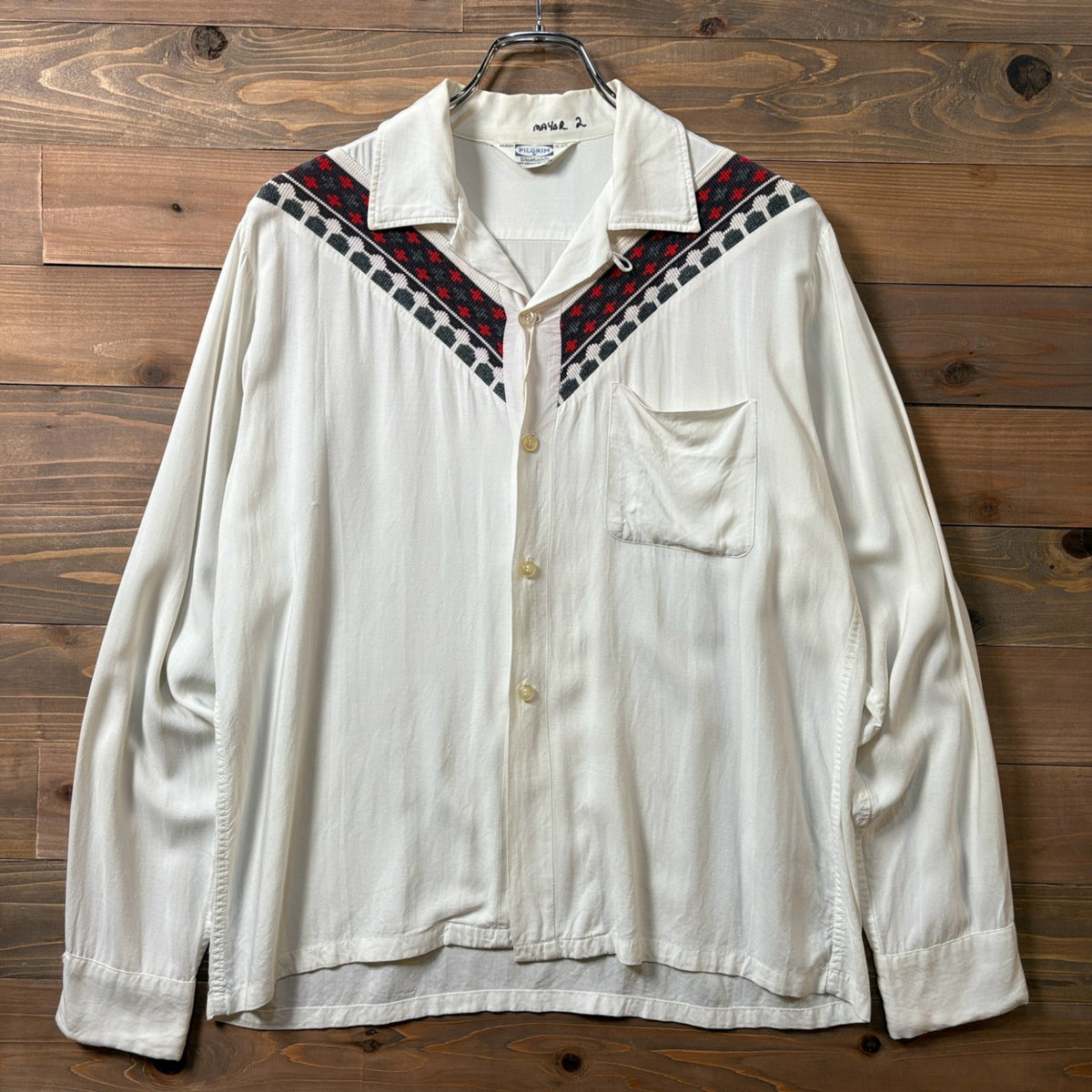 1960s PILGRIM "Native Pattern" Open Collar Rayon Shirt