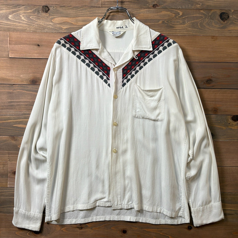 1960s PILGRIM "Native Pattern" Open Collar Rayon Shirt