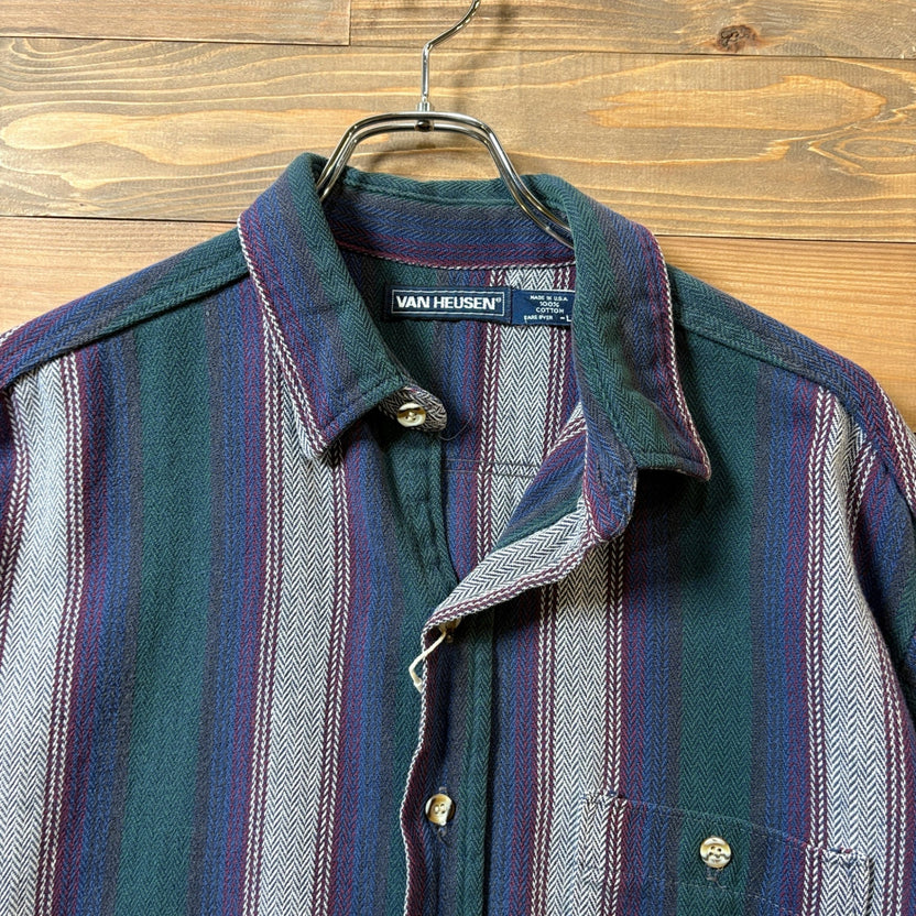 1990s Van Heusen ”Herringbone Stripe” Flannel Shirt
