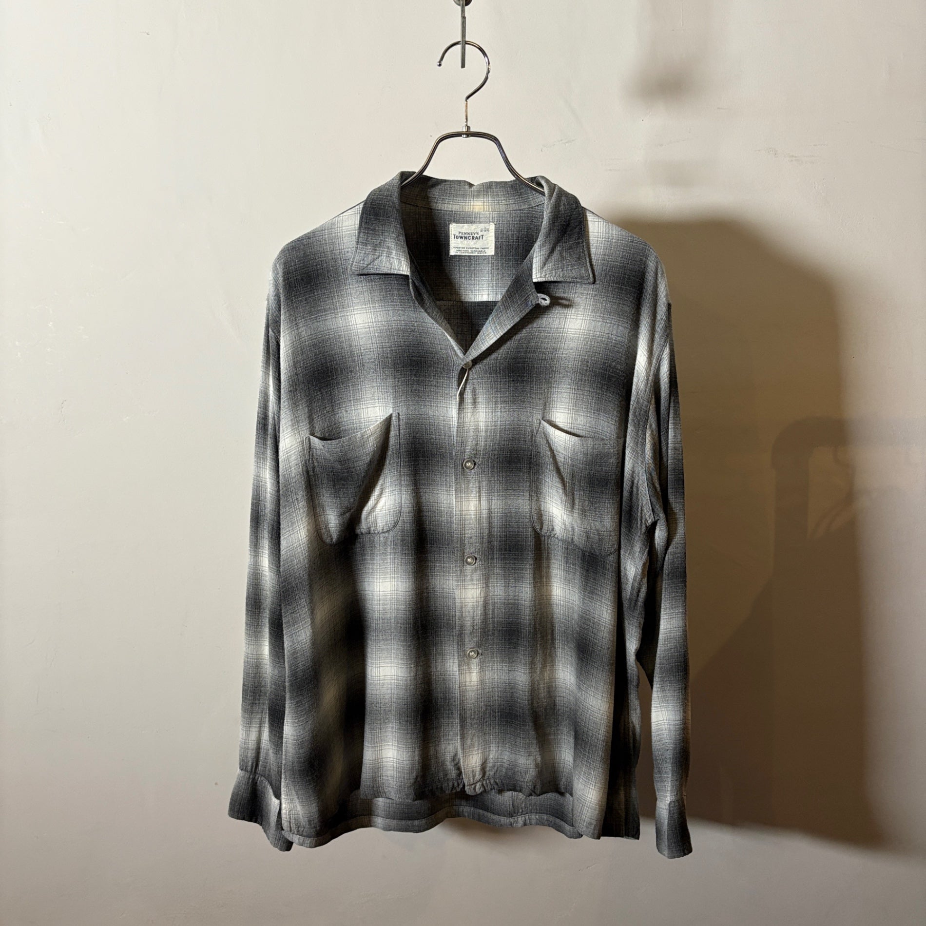1960s TOWNCRAFT Ombre Check Rayon Shirt "BLACK×WHITE"