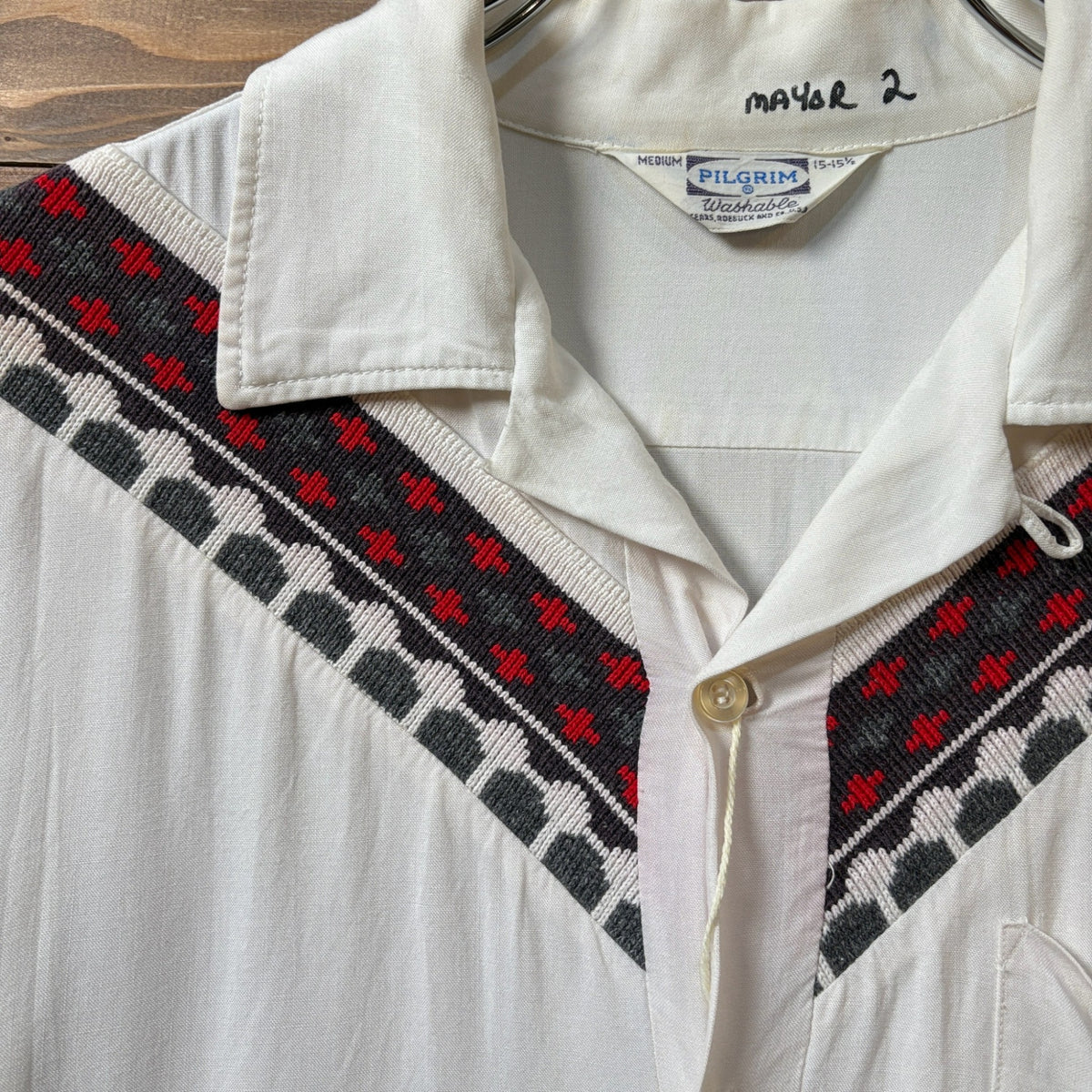 1960s PILGRIM "Native Pattern" Open Collar Rayon Shirt