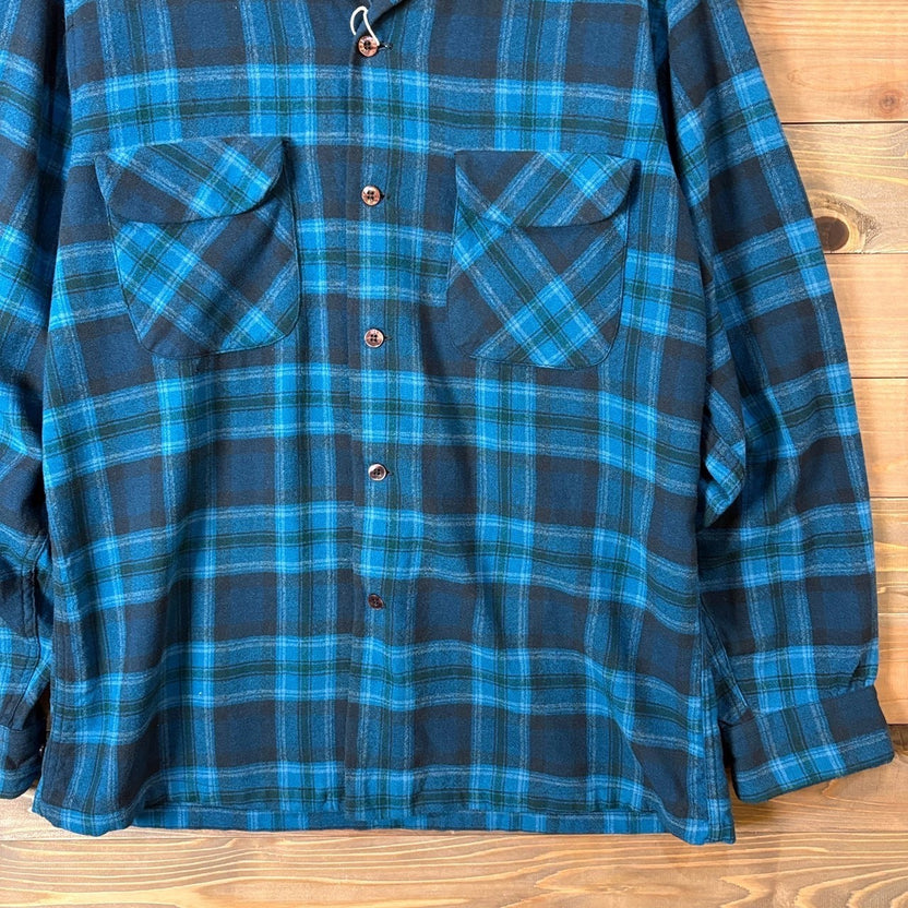 1960s Pendleton "Blue" Ombre Check Wool Flannel Shirt
