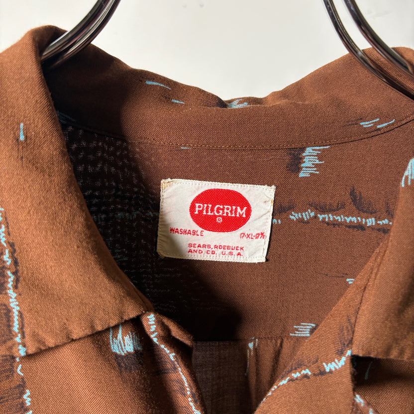 1950s~1960s PILGRIM "Atomic Pattern" Rayon Shirt