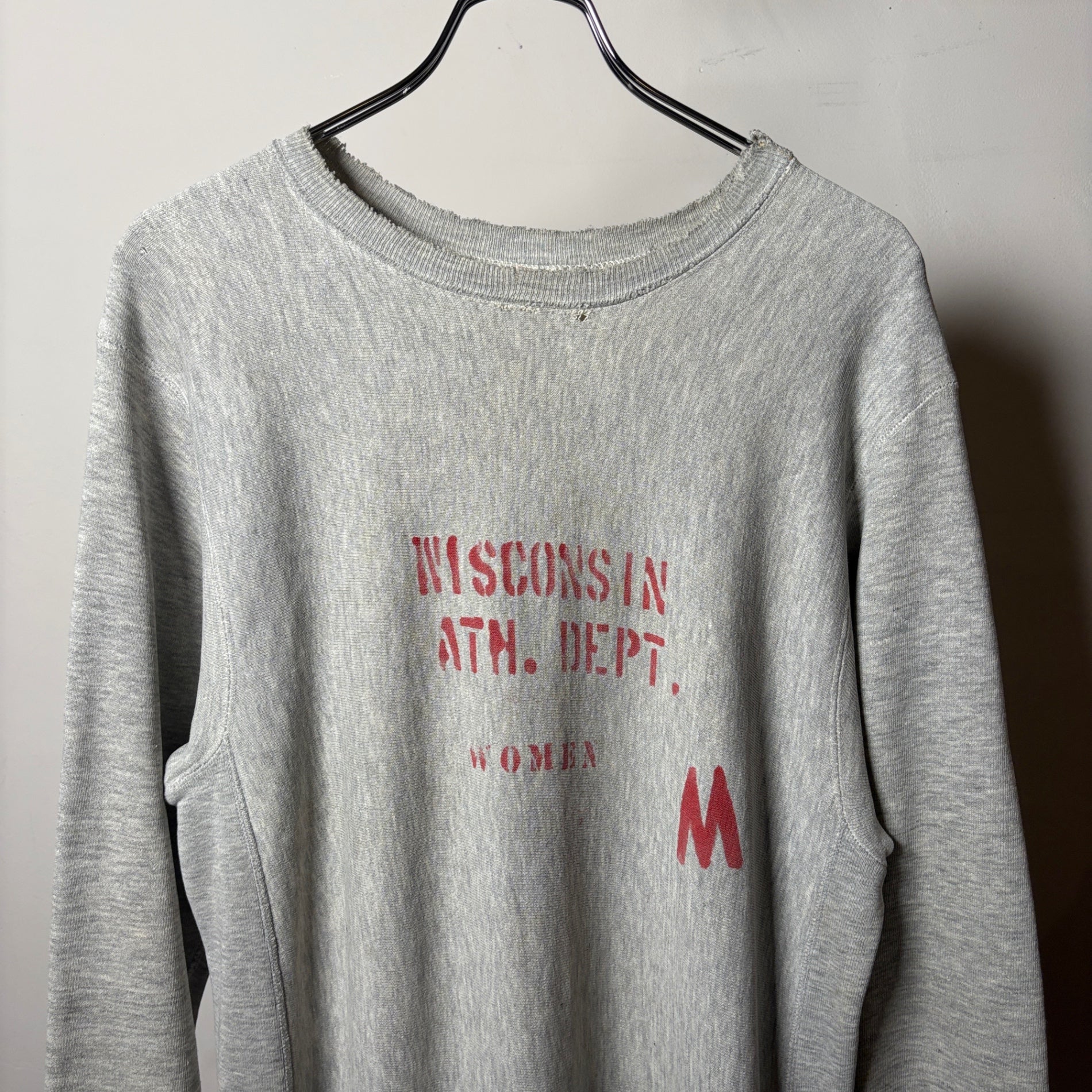 1970s Champion REVERSE WEAVE "Stencils" WISCONSIN ATH DEPT. Sweat Shirt