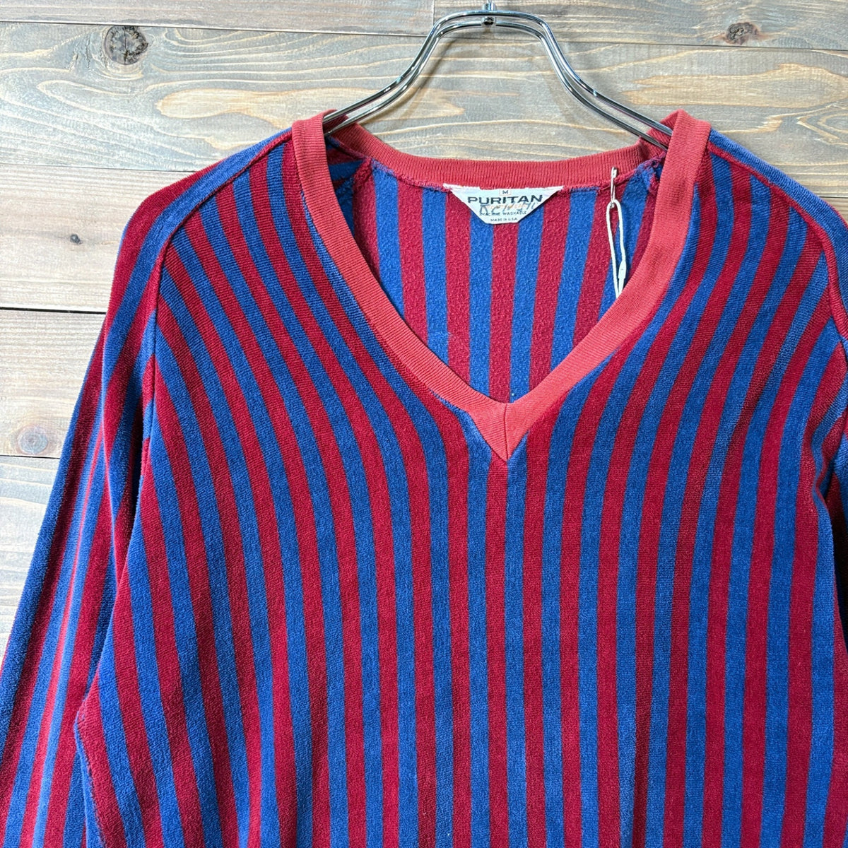 1970s Puritan Velour V-Neck Stripe Cut and Sew