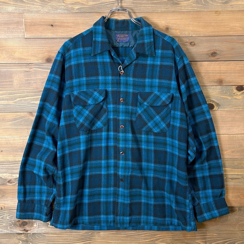 1960s Pendleton "Blue" Ombre Check Wool Flannel Shirt