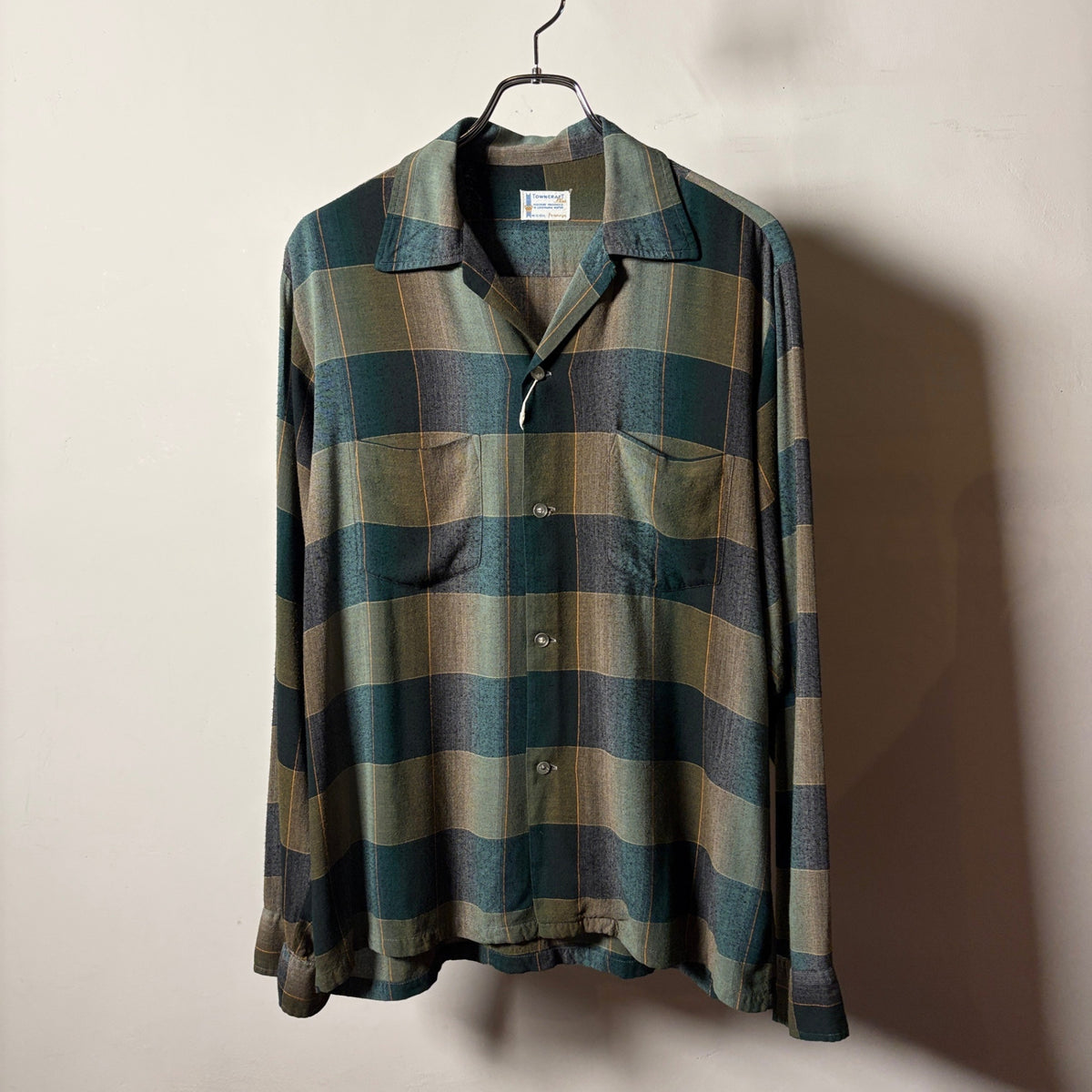 1960s TOWNCRAFT Ombre Check Rayon Shirt