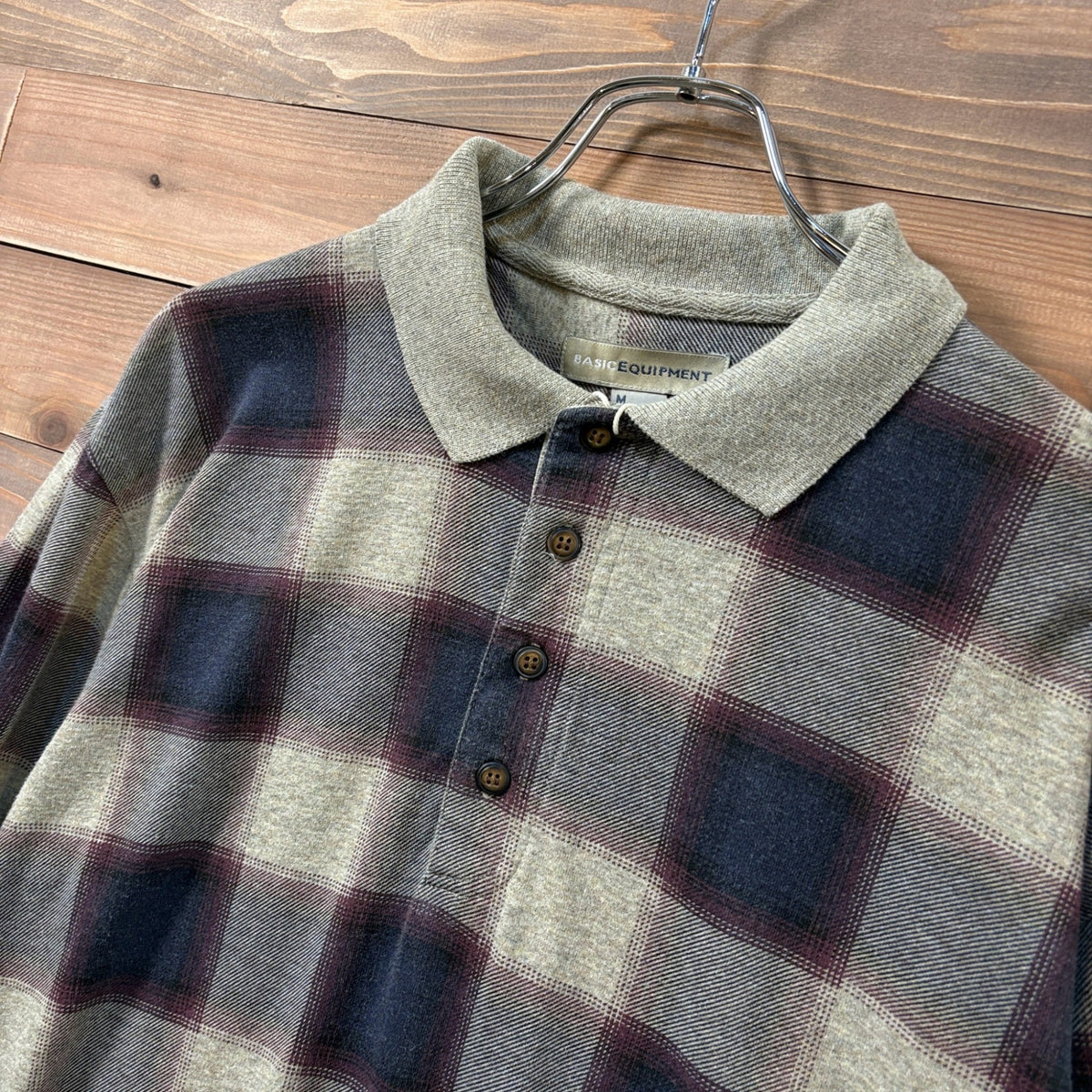 "BASIC EQUIPMENT" Ombre Check Polo Shirt