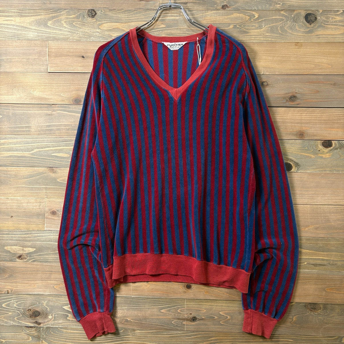 1970s Puritan Velour V-Neck Stripe Cut and Sew
