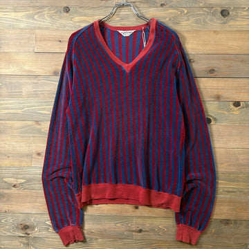 1970s Puritan Velour V-Neck Stripe Cut and Sew