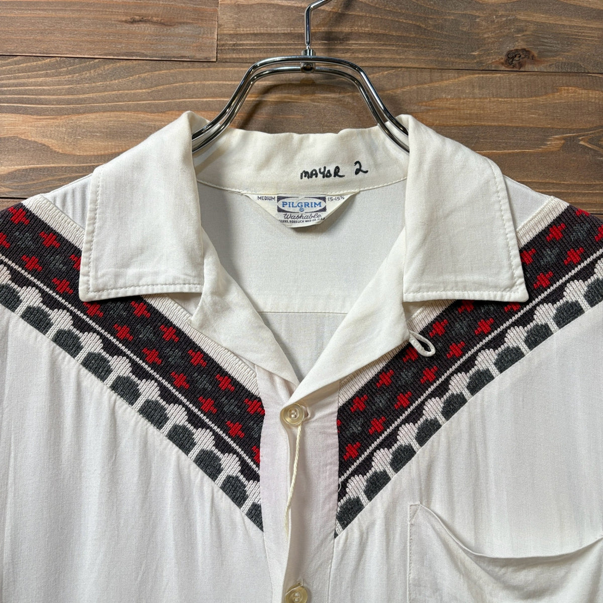 1960s PILGRIM "Native Pattern" Open Collar Rayon Shirt