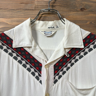 1960s PILGRIM "Native Pattern" Open Collar Rayon Shirt