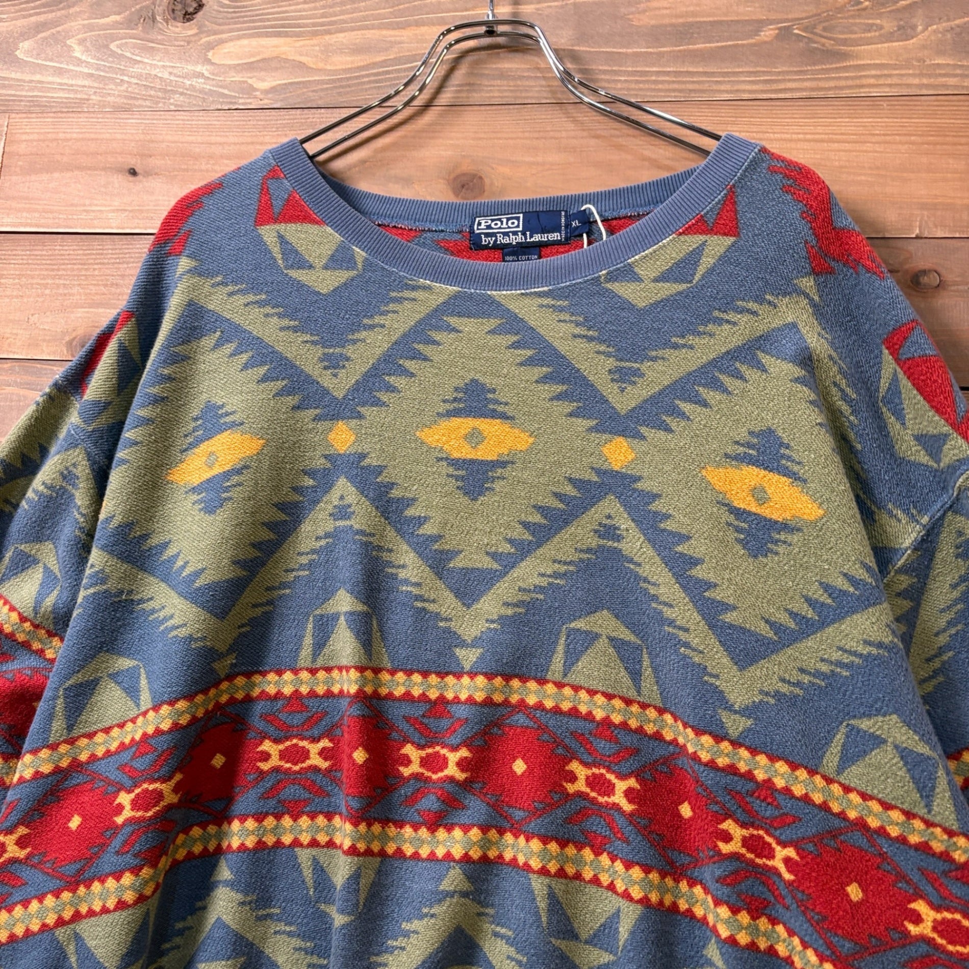 1990s “Polo Ralph Lauren” Native Pattern Cotton Sweatshirt
