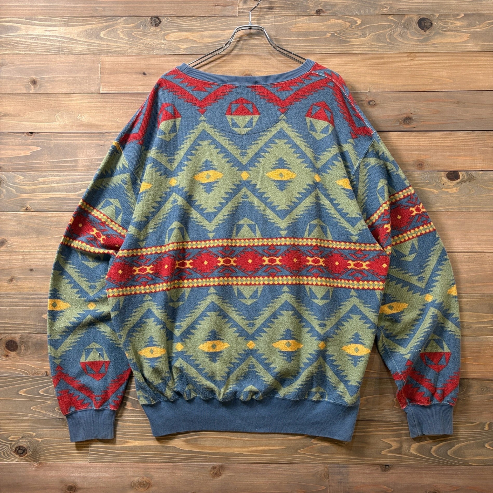 1990s “Polo Ralph Lauren” Native Pattern Cotton Sweatshirt