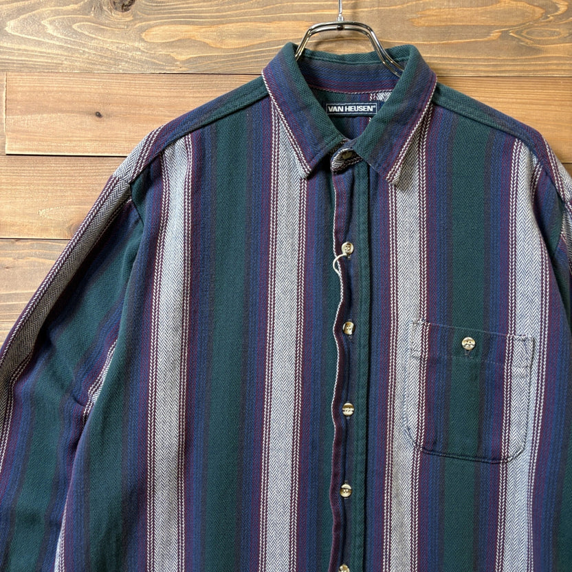 1990s Van Heusen ”Herringbone Stripe” Flannel Shirt