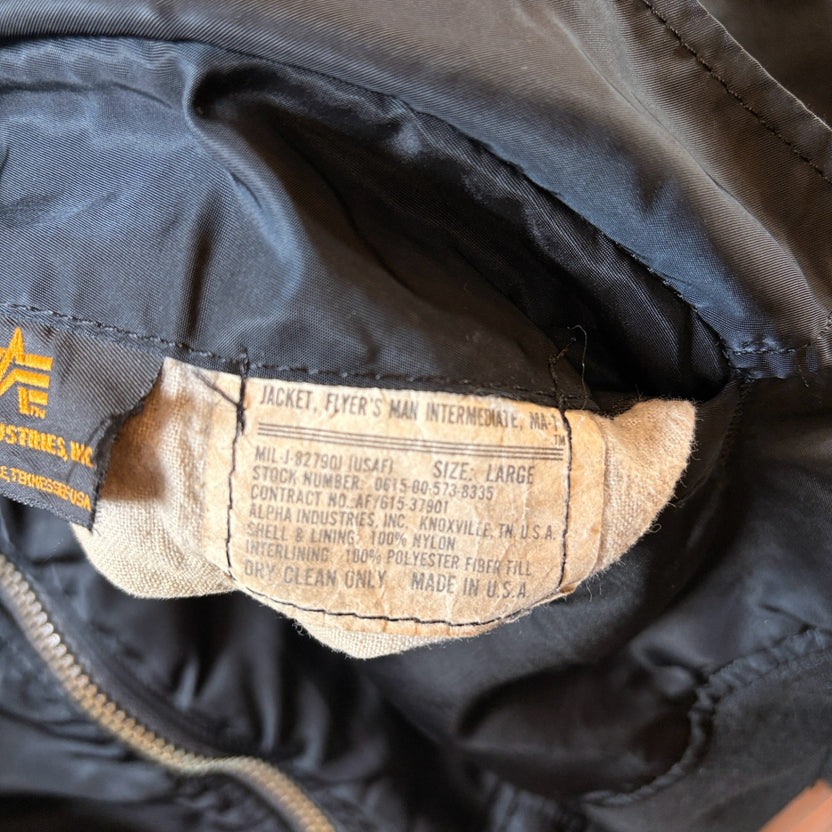 1990s Alpha Industries "Black" MA-1 Flight Jacket