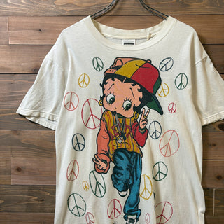 1990s Betty Boop Peace Mark All-Over Print T-Shirt