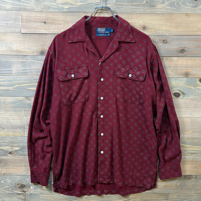 1980s Polo Ralph Lauren "Atomic Pattern" Rayon Open Collar Shirt