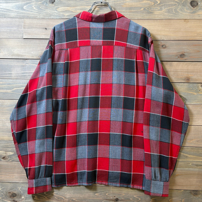 1950s~1960s Towncraft Open Collar Rayon Plaid Shirt