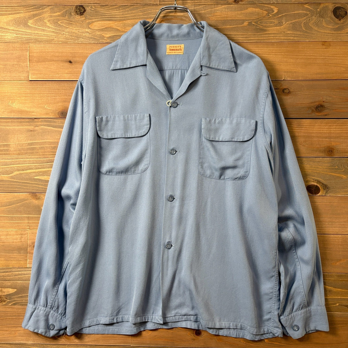 1950s TOWNCRAFT "SAXE BLUE" Rayon Gabardine Shirt