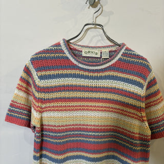1990s ORVIS "Multi Color Border" Roll Neck S/S Knit