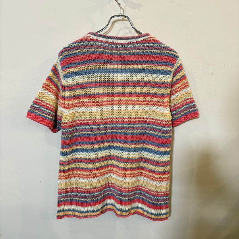 1990s ORVIS "Multi Color Border" Roll Neck S/S Knit
