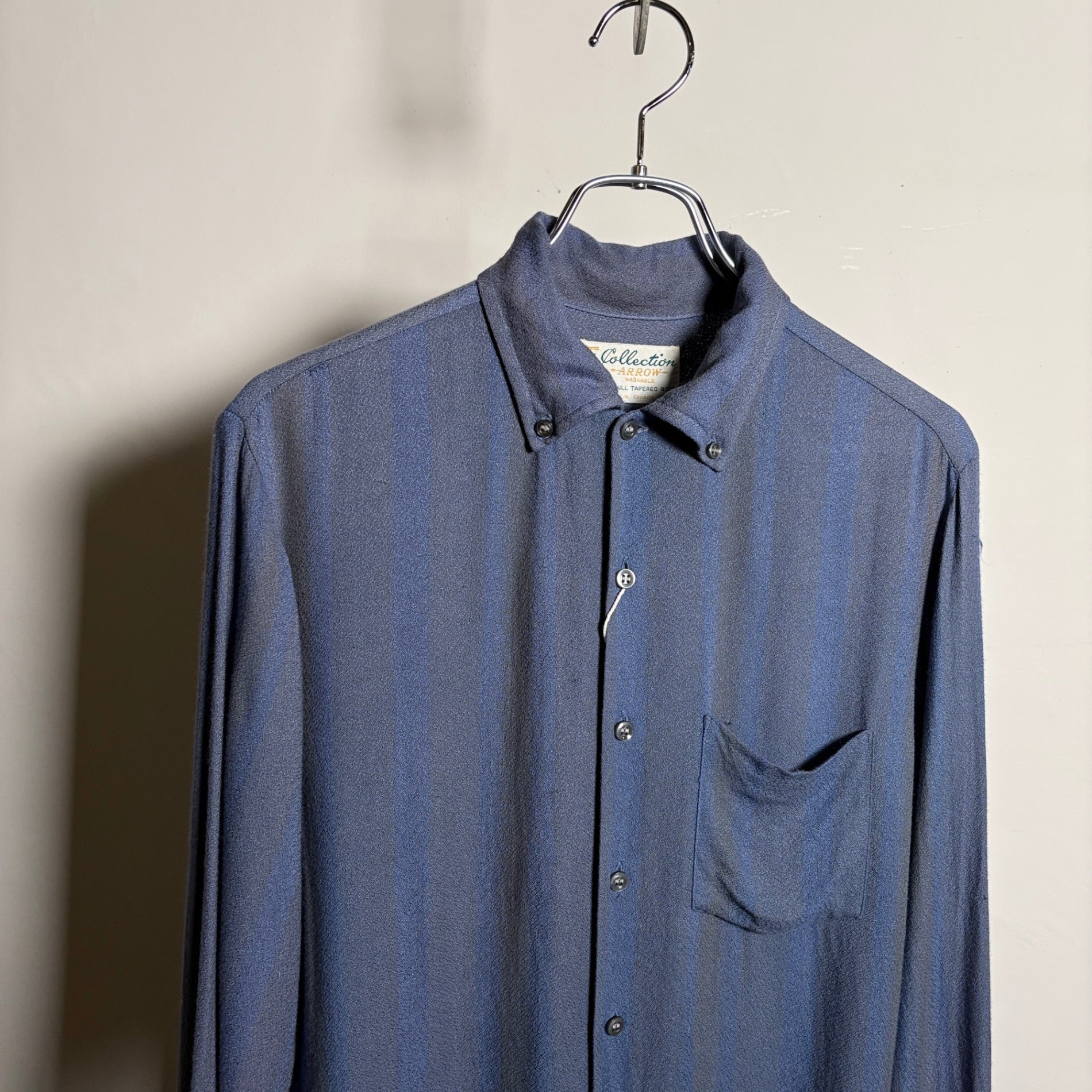 1960s ARROW "Stripe" Rayon Open Collar Shirt