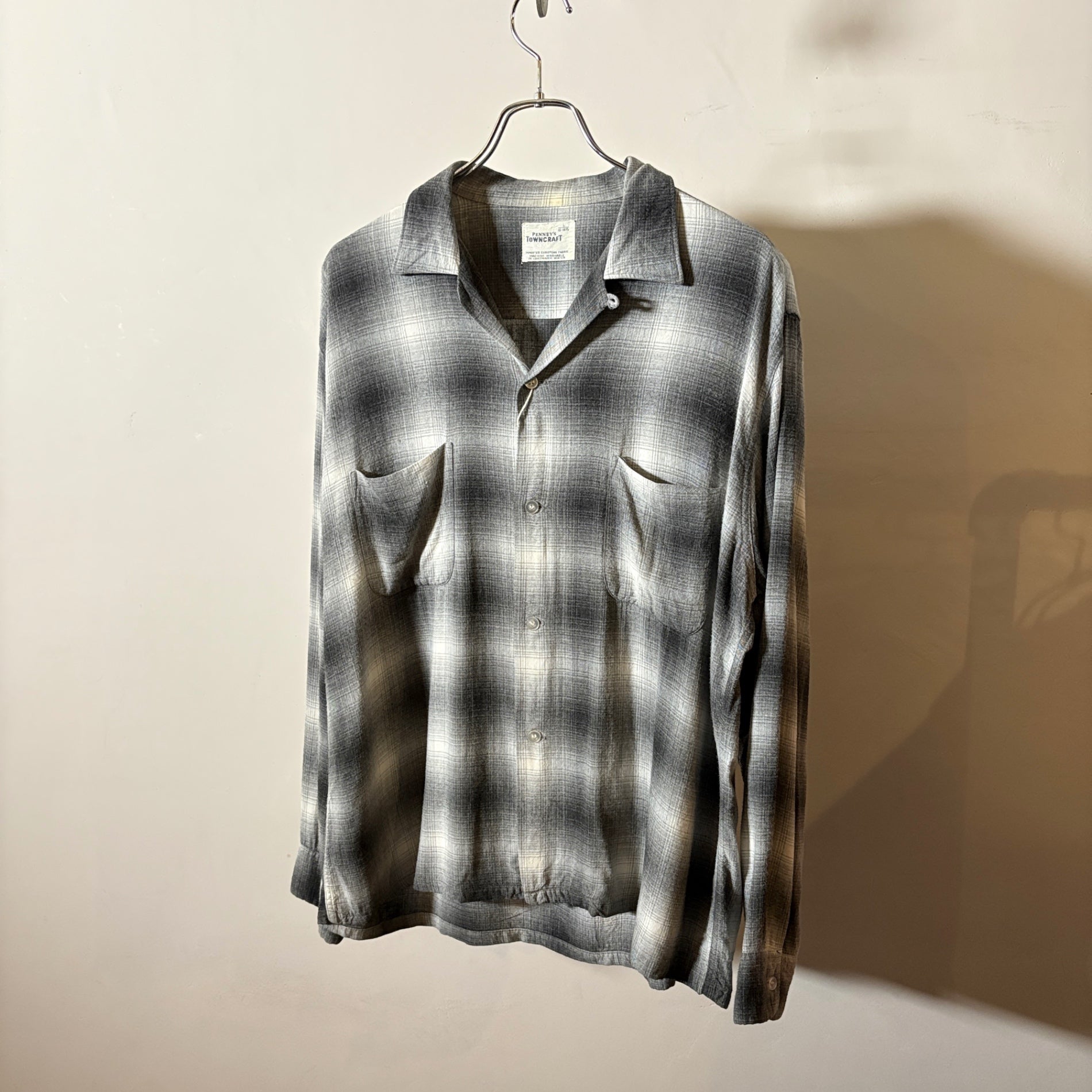 1960s TOWNCRAFT Ombre Check Rayon Shirt "BLACK×WHITE"