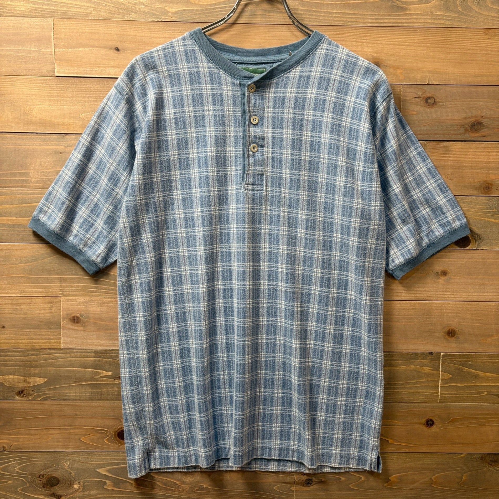 2000s Basic Equipment "Plaid Pattern" Henry Neck T-Shirt