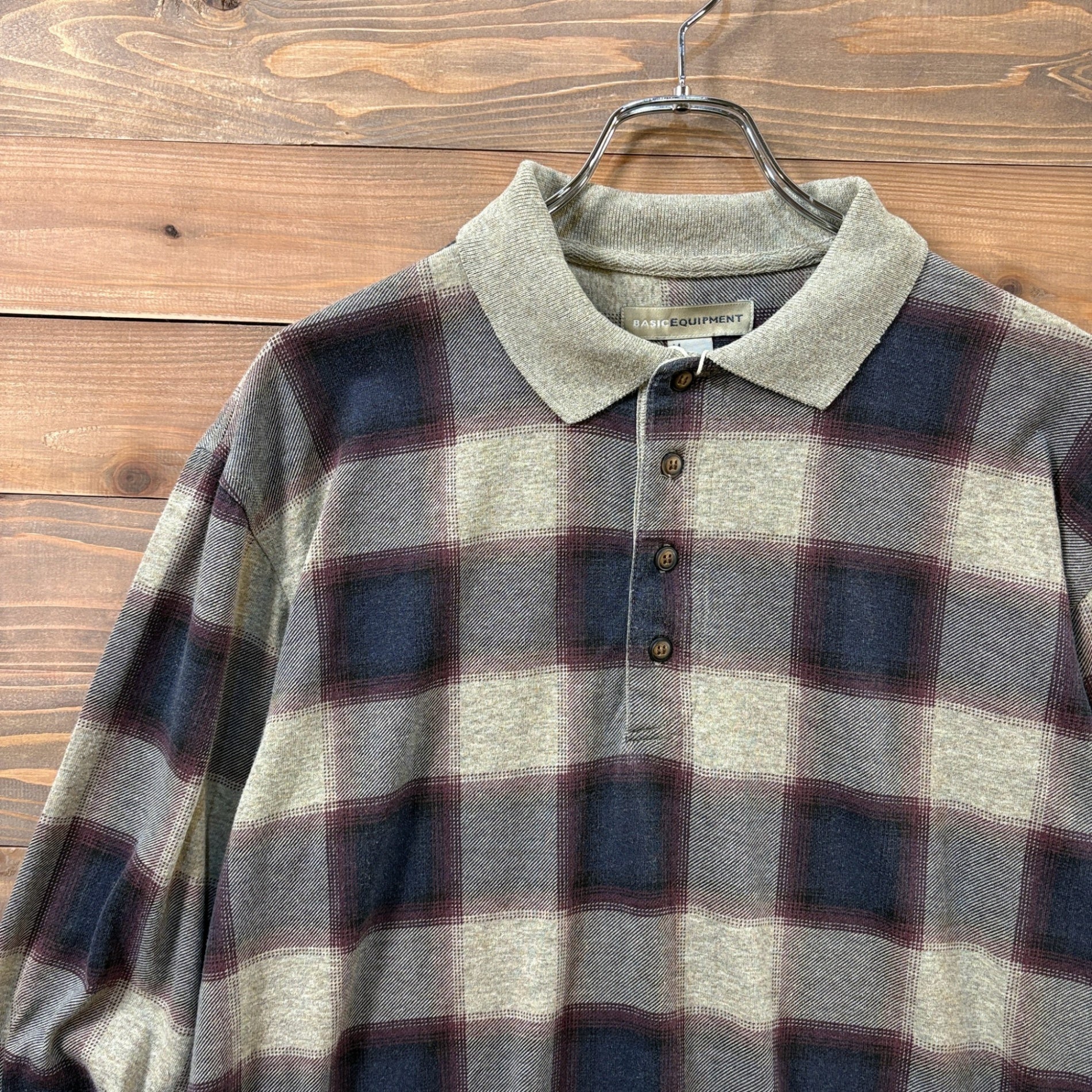 "BASIC EQUIPMENT" Ombre Check Polo Shirt