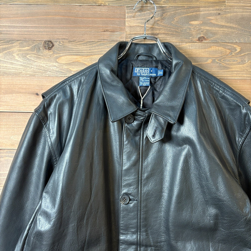 1990s~2000s Polo Ralph Lauren "Black" Leather Car Coat