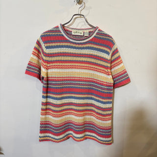 1990s ORVIS "Multi Color Border" Roll Neck S/S Knit