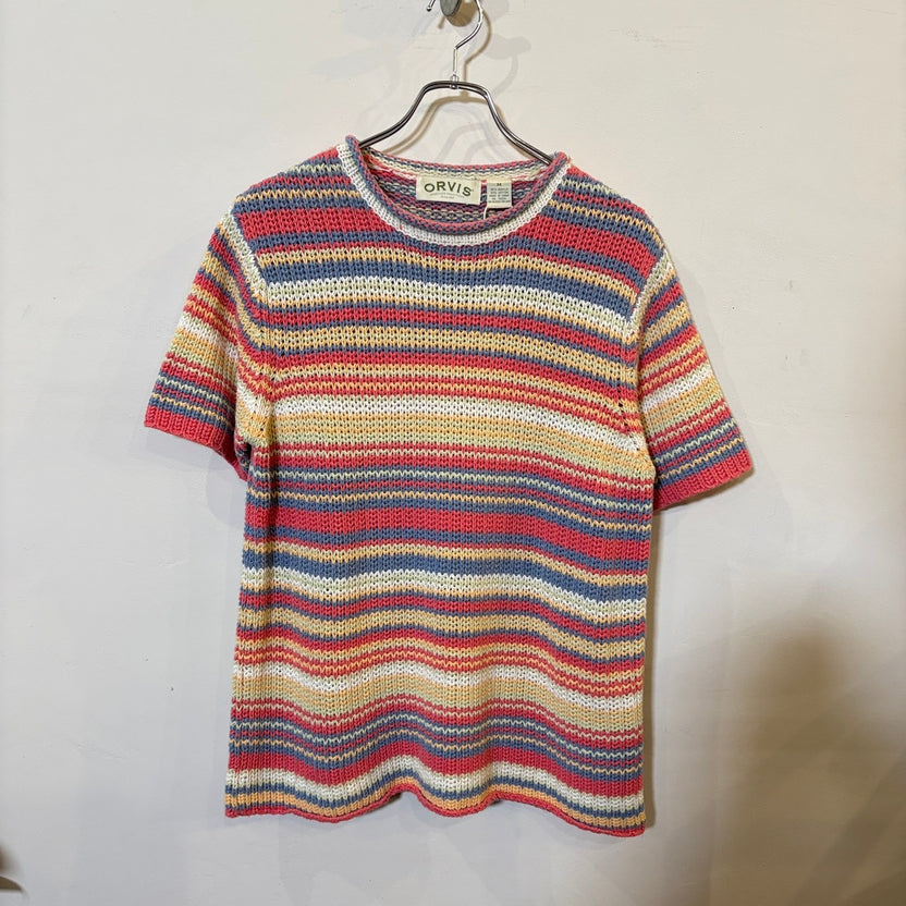 1990s ORVIS "Multi Color Border" Roll Neck S/S Knit