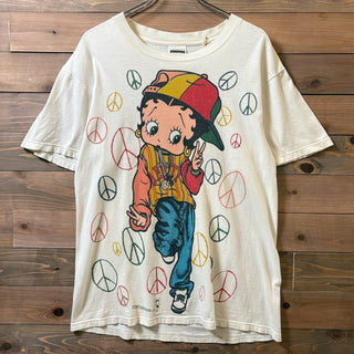 1990s Betty Boop Peace Mark All-Over Print T-Shirt