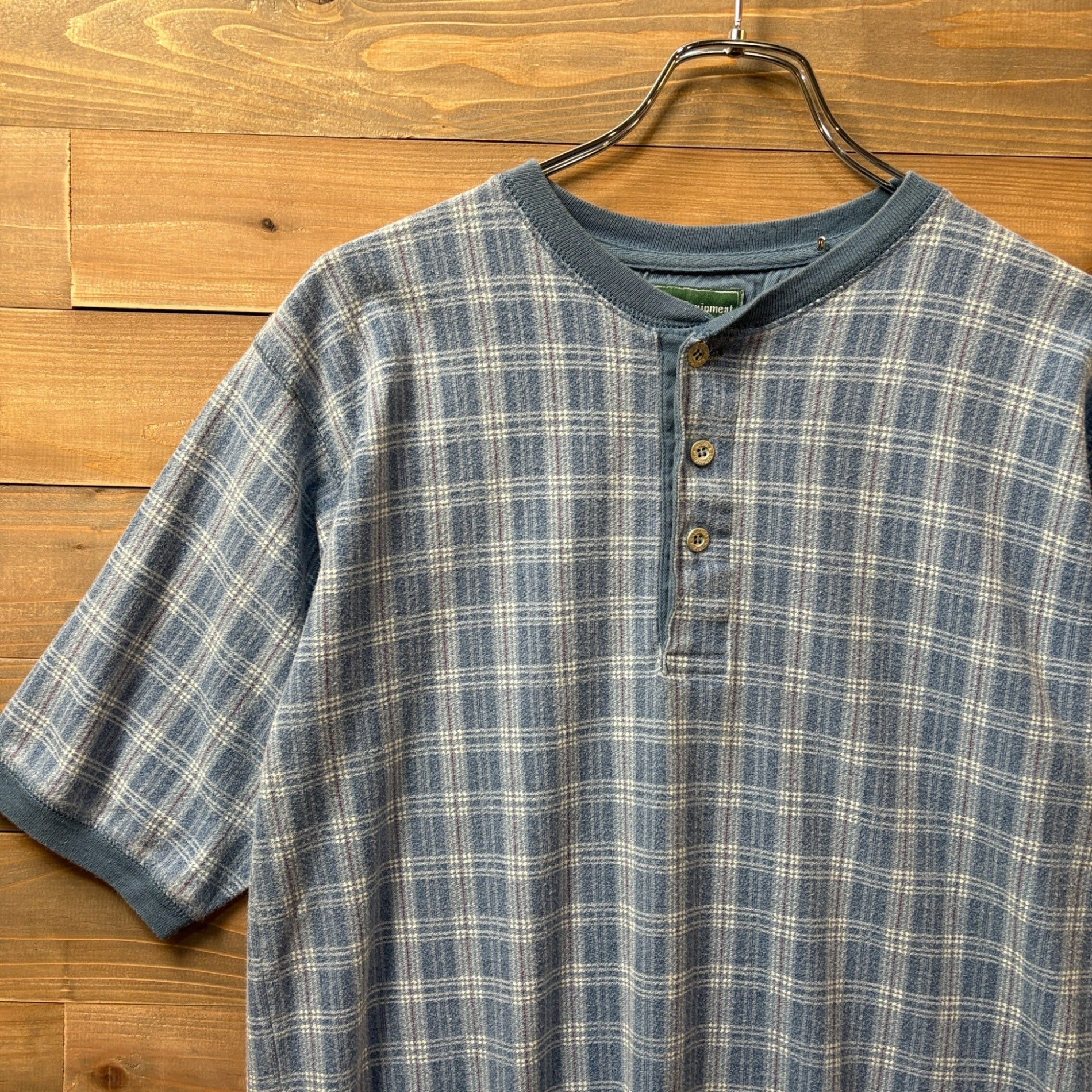 2000s Basic Equipment "Plaid Pattern" Henry Neck T-Shirt