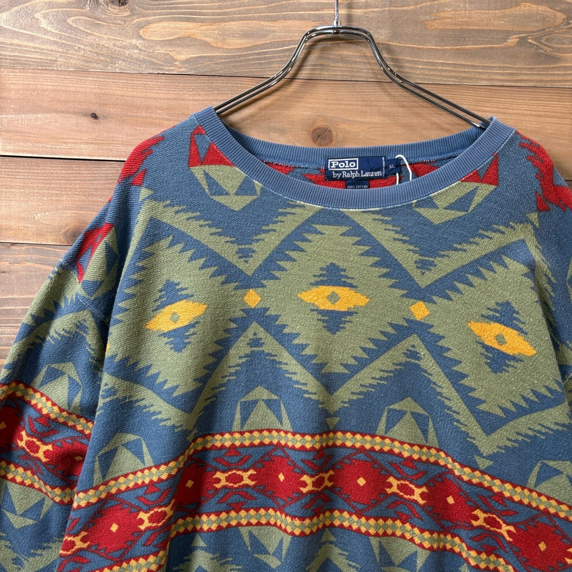 1990s “Polo Ralph Lauren” Native Pattern Cotton Sweatshirt