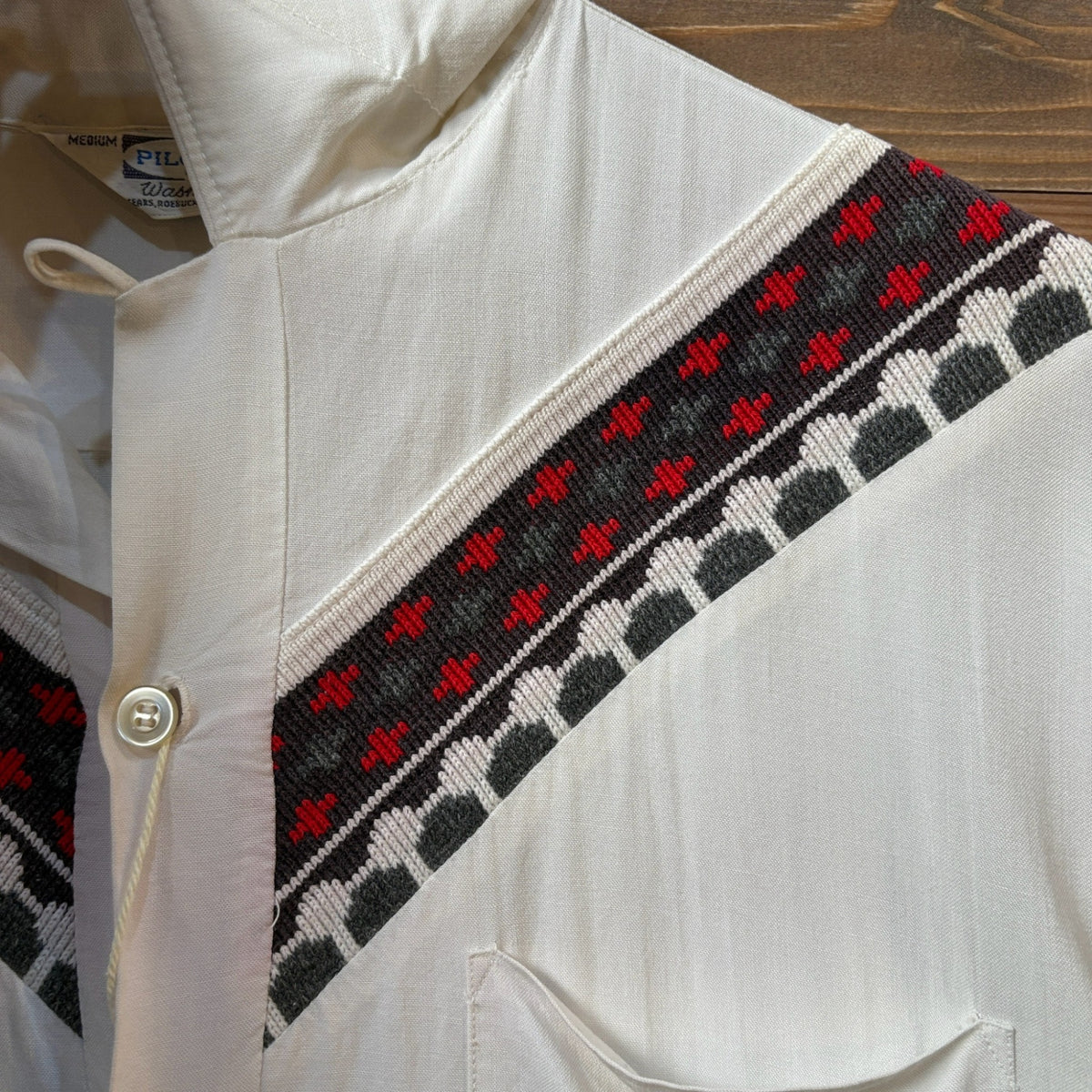 1960s PILGRIM "Native Pattern" Open Collar Rayon Shirt