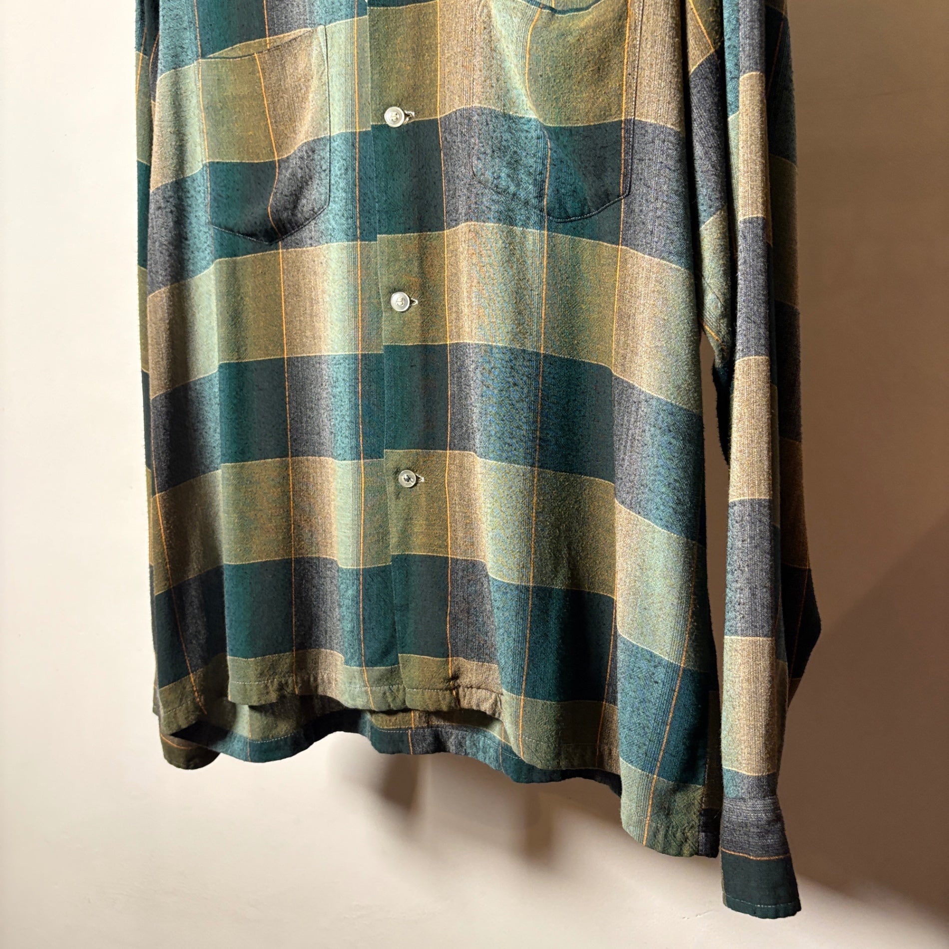 1960s TOWNCRAFT Ombre Check Rayon Shirt
