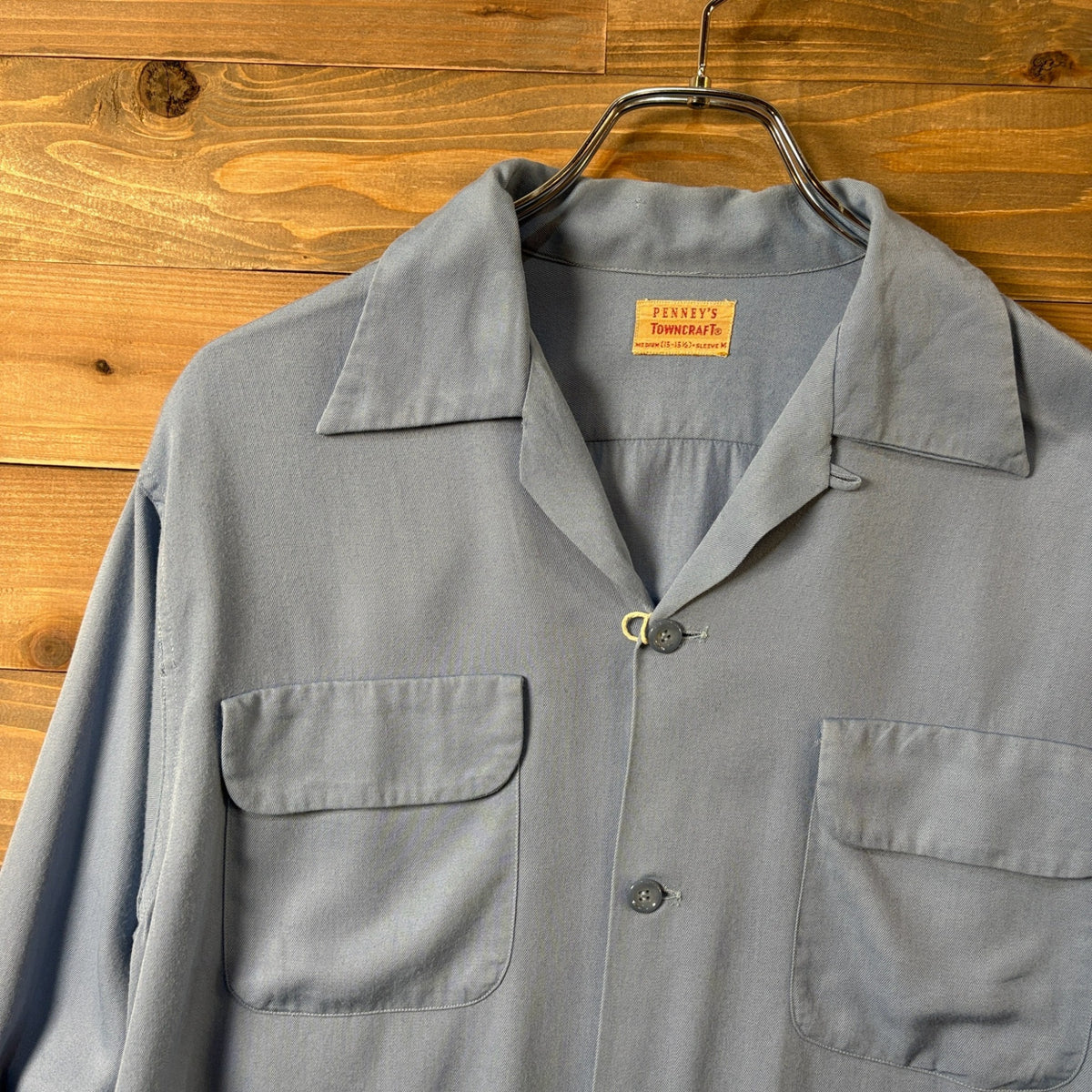 1950s TOWNCRAFT "SAXE BLUE" Rayon Gabardine Shirt