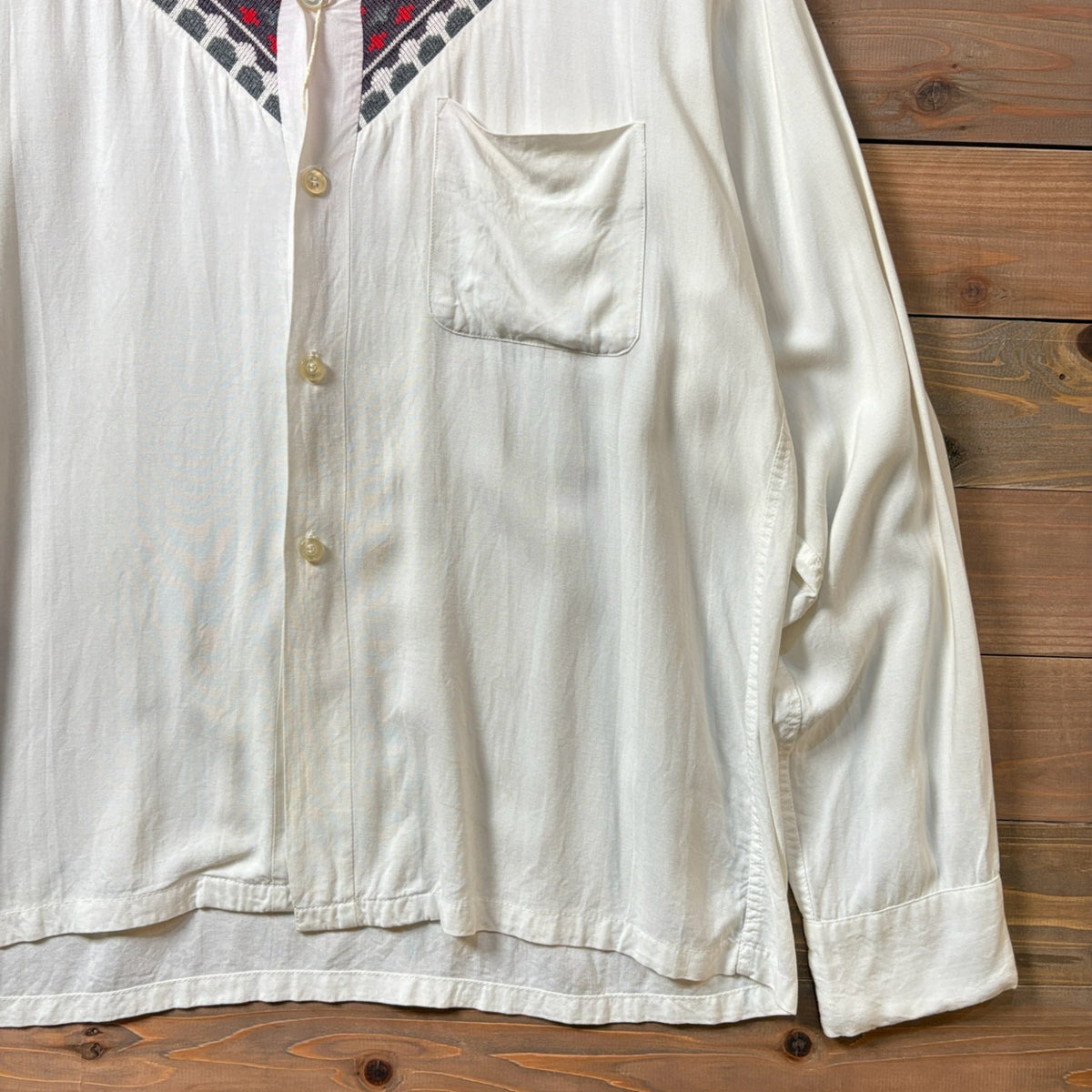 1960s PILGRIM "Native Pattern" Open Collar Rayon Shirt