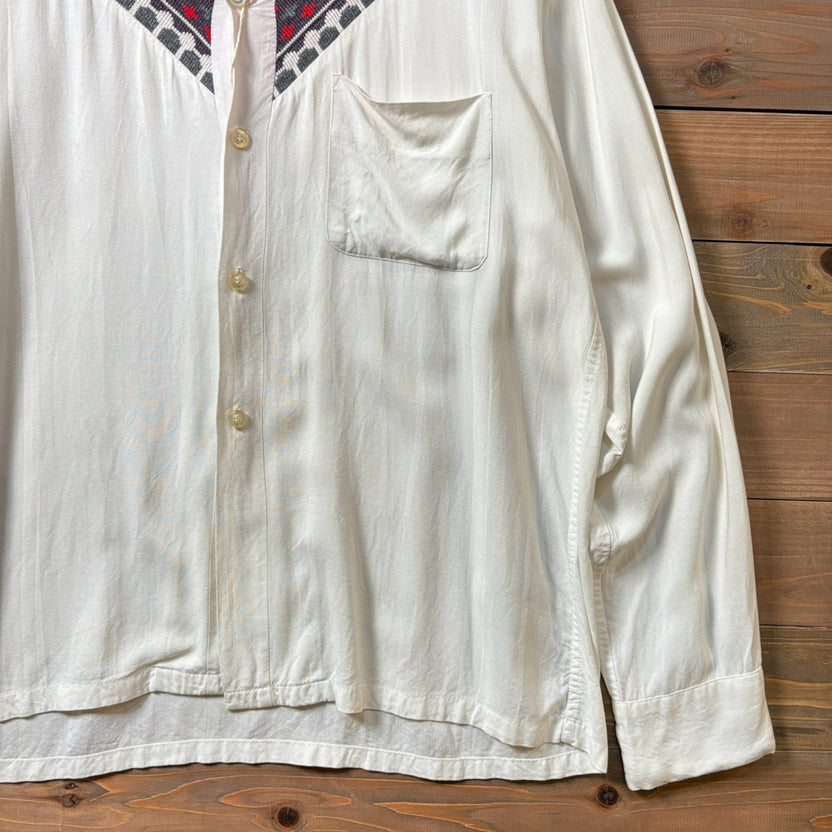 1960s PILGRIM "Native Pattern" Open Collar Rayon Shirt