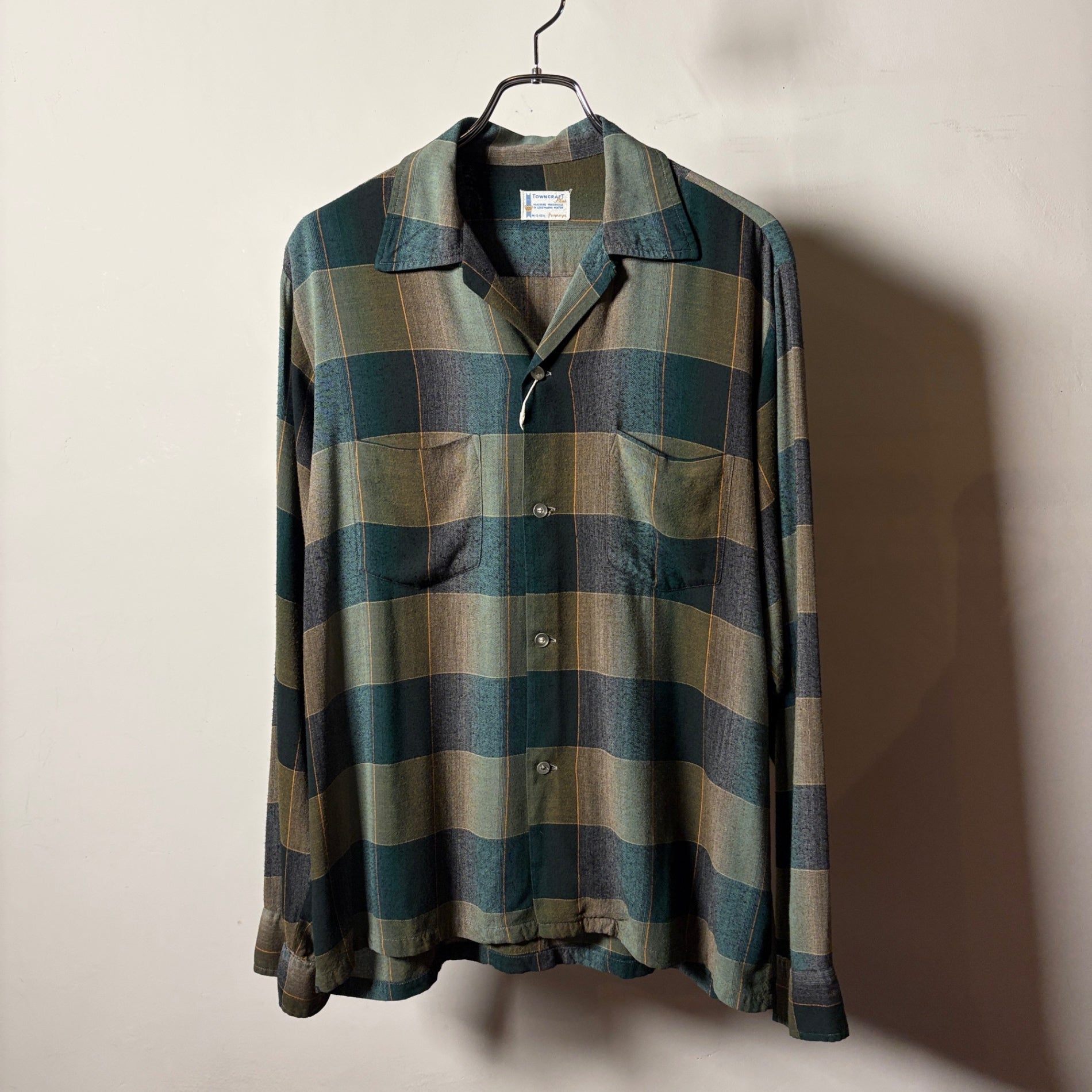 1960s TOWNCRAFT Ombre Check Rayon Shirt
