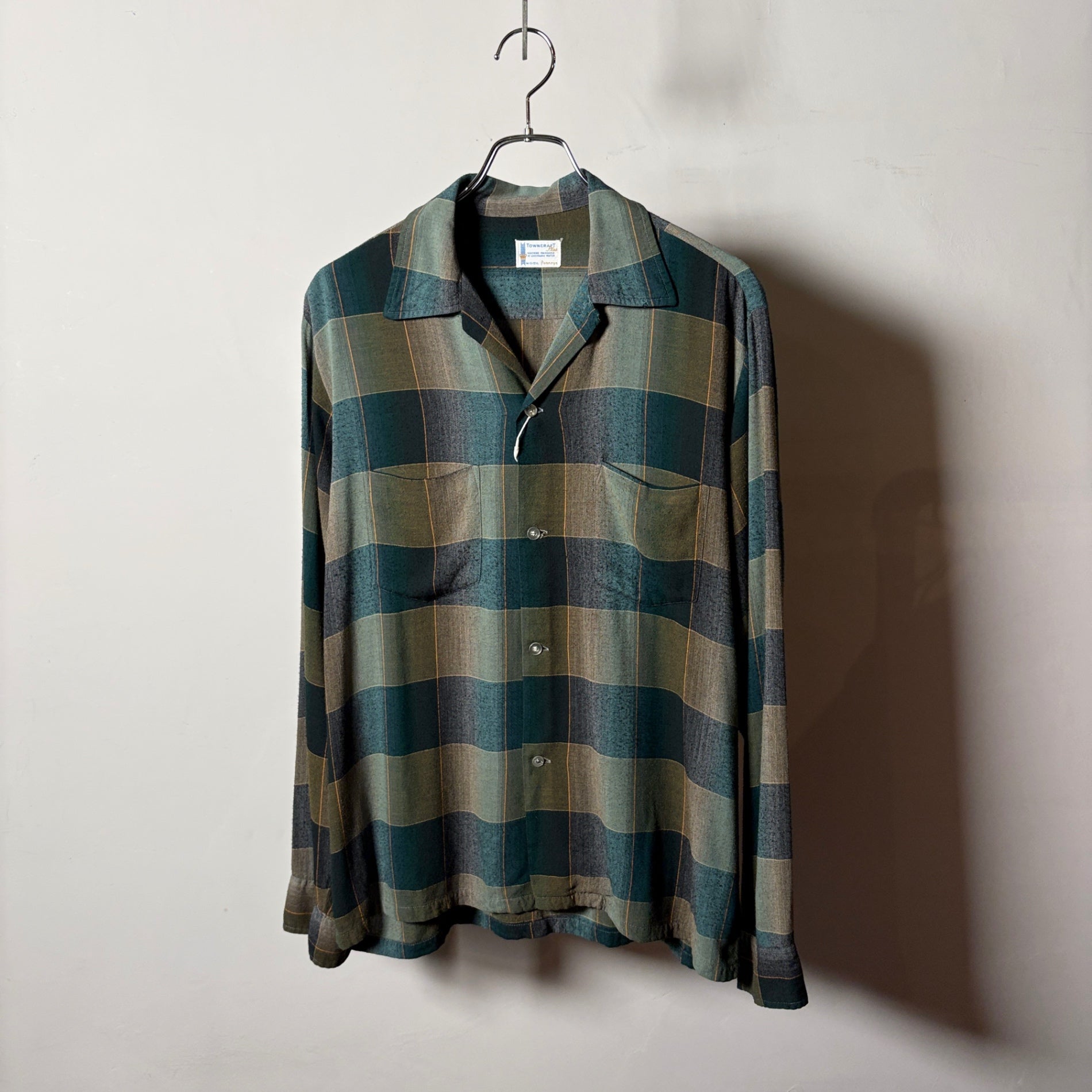 1960s TOWNCRAFT Ombre Check Rayon Shirt