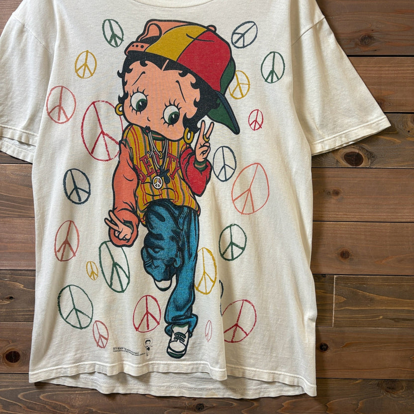 1990s Betty Boop Peace Mark All-Over Print T-Shirt