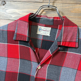1950s~1960s Towncraft Open Collar Rayon Plaid Shirt