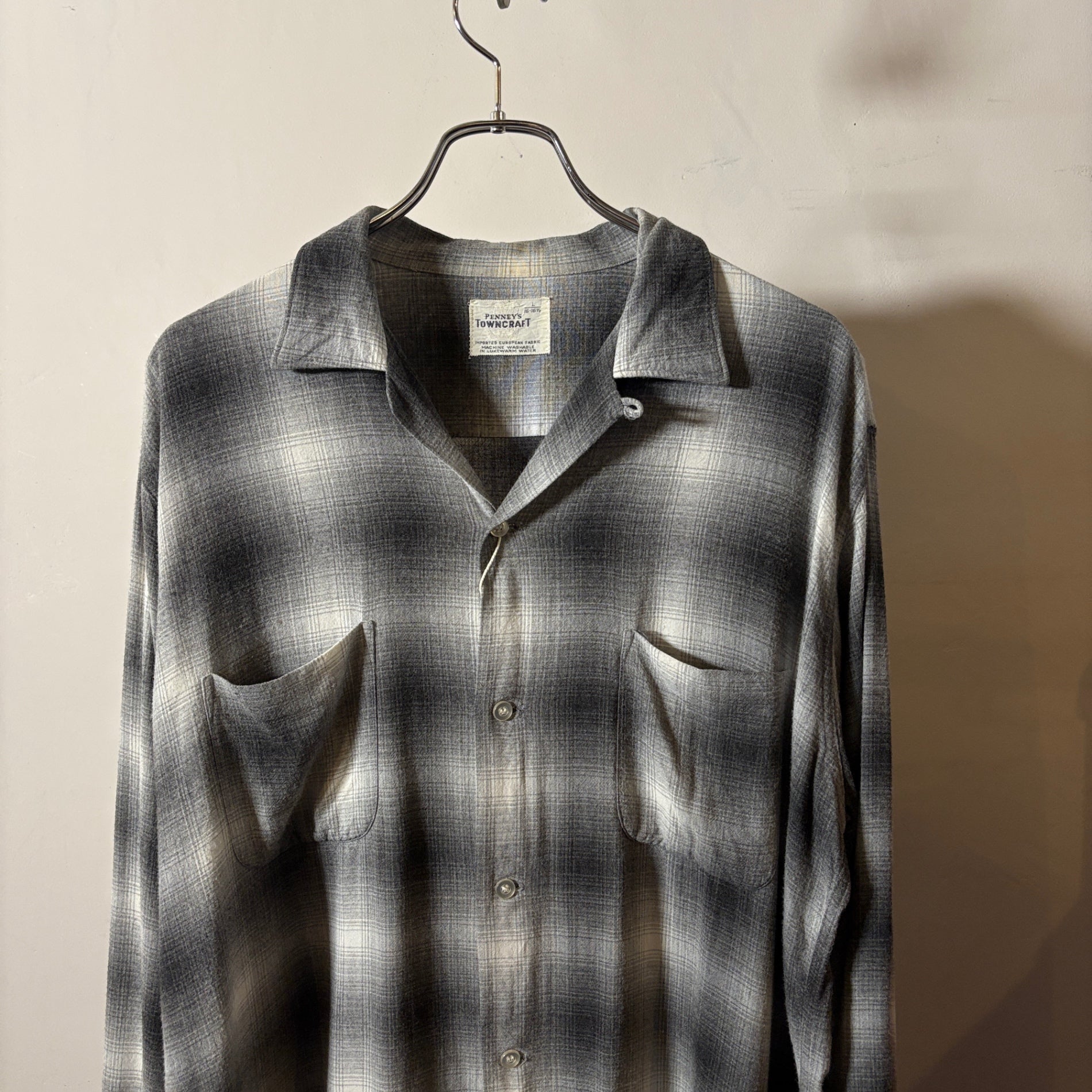 1960s TOWNCRAFT Ombre Check Rayon Shirt "BLACK×WHITE"
