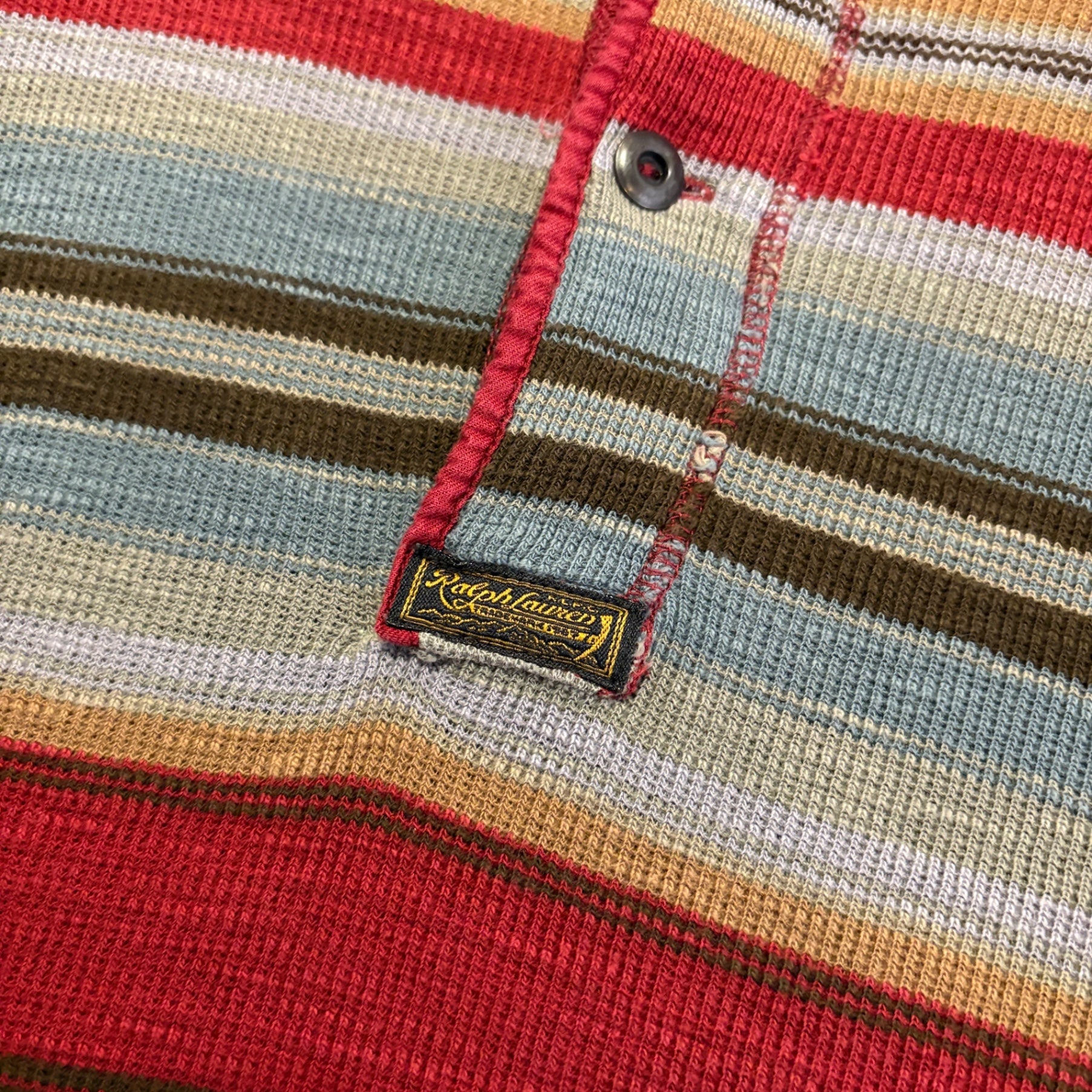 Polo Ralph Lauren "Multi-Color Border" Henry Neck Thermal L/S TEE
