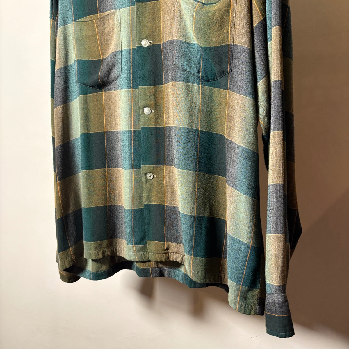 1960s TOWNCRAFT Ombre Check Rayon Shirt